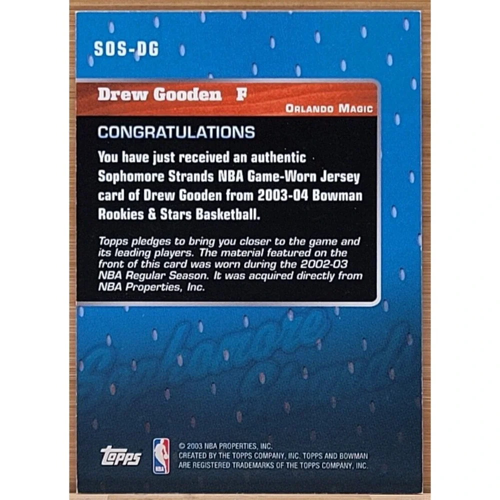 2003-04 BOWMAN DREW GOODEN SOPHOMORE STRANDS‎ GAME USED RELIC PISTONS